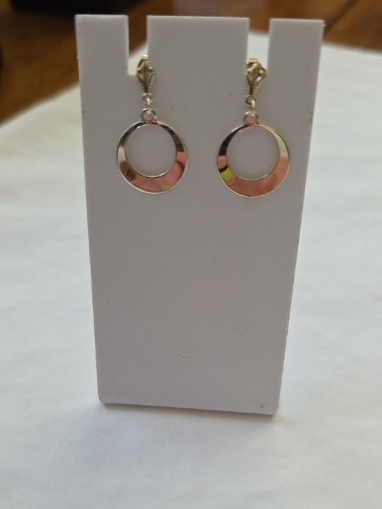 "no brand" Jewelry - Minimalist Gold Tone Open Circle Drop Retro Earrings Circa 1960's